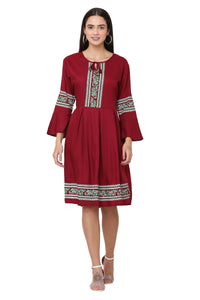 Thumbnail for PAVONINE Maroon Color Rayon Fabric Printed Short Midi For Girls - Distacart