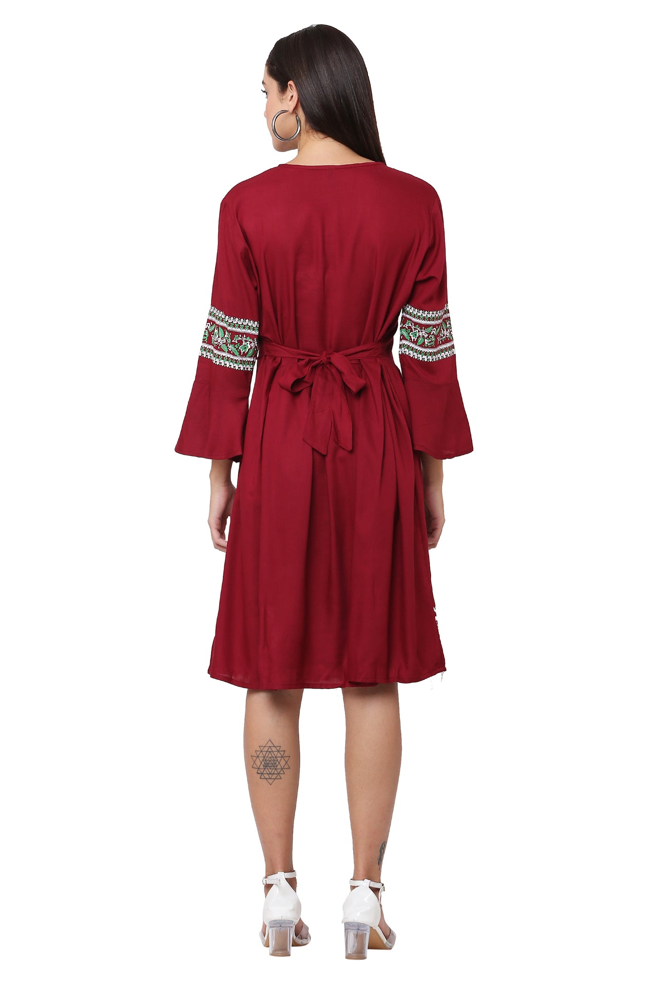 PAVONINE Maroon Color Rayon Fabric Printed Short Midi For Girls - Distacart