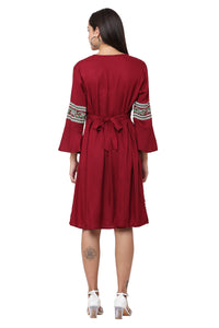 Thumbnail for PAVONINE Maroon Color Rayon Fabric Printed Short Midi For Girls - Distacart