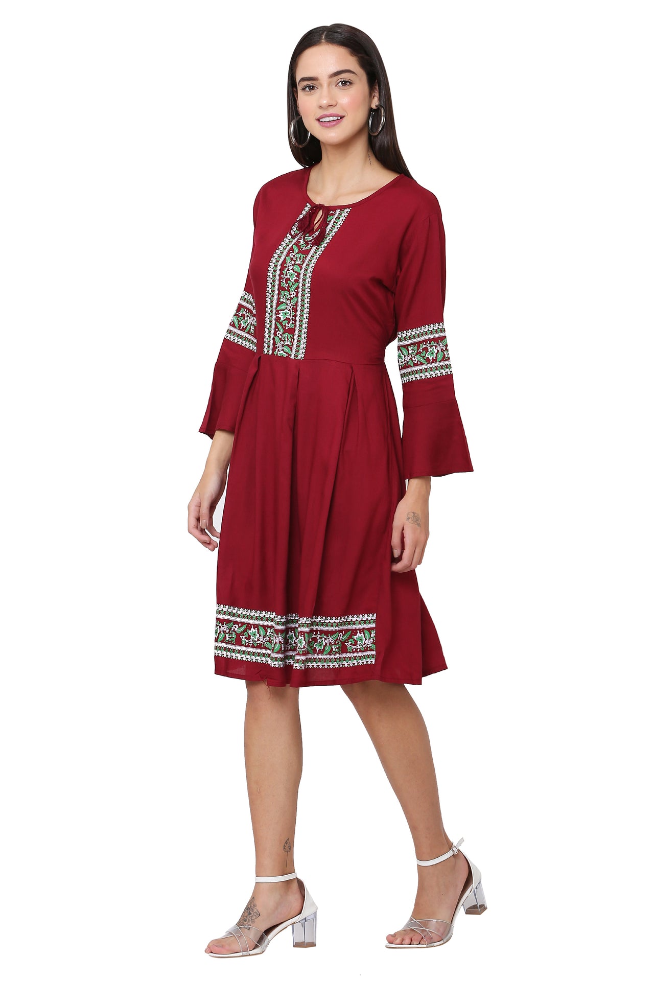 PAVONINE Maroon Color Rayon Fabric Printed Short Midi For Girls - Distacart