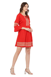 Thumbnail for PAVONINE Red Color Rayon Fabric Printed Short Midi For Girls - Distacart
