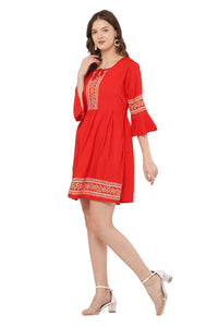 Thumbnail for PAVONINE Red Color Rayon Fabric Printed Short Midi For Girls - Distacart