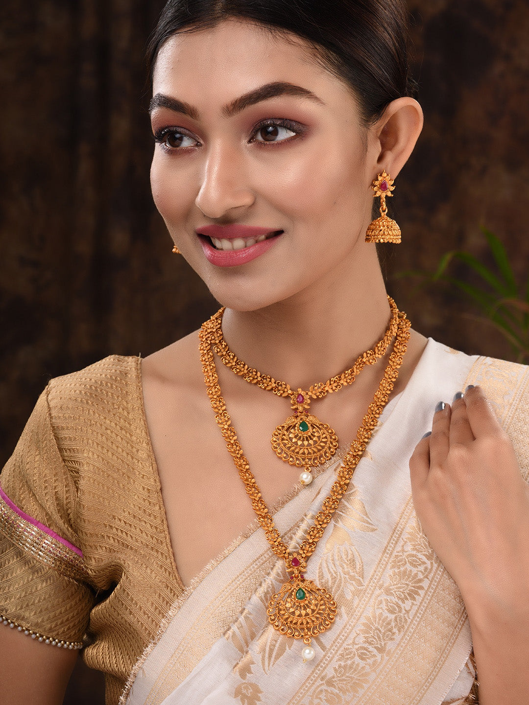 Saraf RS Jewellery Gold Plated South Indian Imitation Bridal Temple Jewellery Set - Distacart