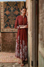 Thumbnail for Juniper Women Wine Georgette Printed Flared Dress - Distacart