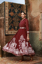 Thumbnail for Juniper Women Wine Georgette Printed Flared Dress - Distacart