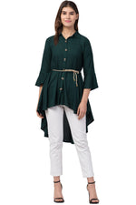 Thumbnail for PAVONINE Bottle Green Color High-Low Midi For Girls - Distacart