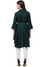 Thumbnail for PAVONINE Bottle Green Color High-Low Midi For Girls - Distacart