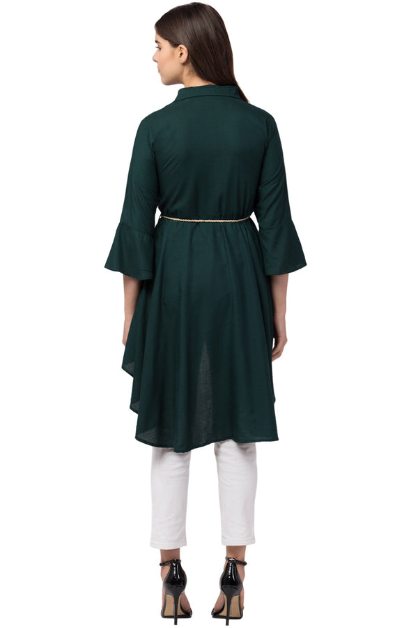 PAVONINE Bottle Green Color High-Low Midi For Girls - Distacart