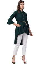 Thumbnail for PAVONINE Bottle Green Color High-Low Midi For Girls - Distacart