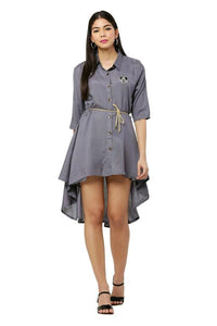 Thumbnail for PAVONINE Grey Color High-Low Midi For Girls - Distacart