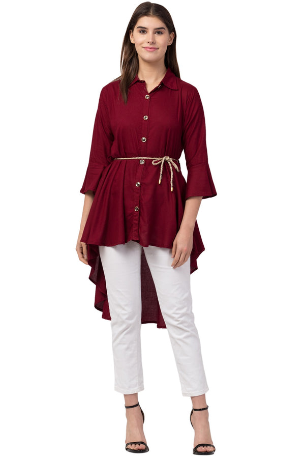 PAVONINE Maroon Color High-Low Midi For Girls - Distacart