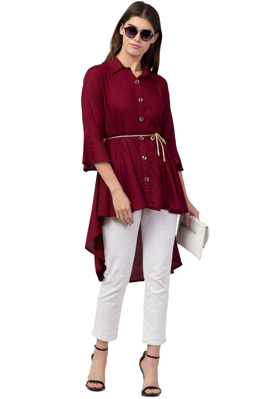PAVONINE Maroon Color High-Low Midi For Girls - Distacart