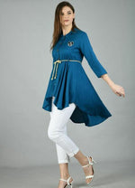 Thumbnail for PAVONINE Petrol Color High-Low Midi For Girls - Distacart