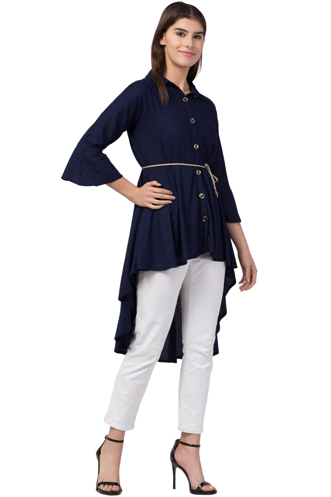 PAVONINE Navy Blue Color High-Low Midi For Girls - Distacart