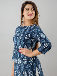 Thumbnail for HERE&NOW Blue & White Boat Neck Floral Printed Kurta with Skirt - Distacart
