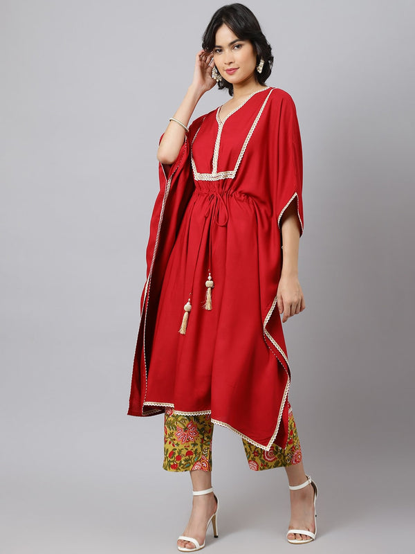 Khushal K Women Gotta Patti Kaftan Kurta with Trousers - Distacart