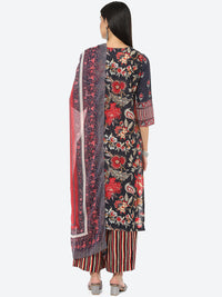 Thumbnail for Biba Women Charcoal Floral Printed Kurta with Palazzo & Dupatta - Distacart