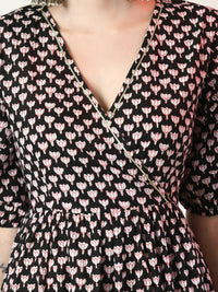Thumbnail for Myshka Women's Black Empire Printed Dress - Distacart