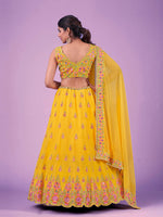 Thumbnail for Myra Yellow Georgette Embroidered Designer Lehenga - Distacart
