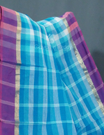 Thumbnail for Sky Blue With Checks Pure Mangalgiri Cotton Saree By Gayathri Reddy Designer Studio - Distacart
