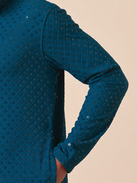 Thumbnail for Manyavar Men Geometric Embroidered Mandarin Collar Sequined Kurta with Pyjamas - Distacart
