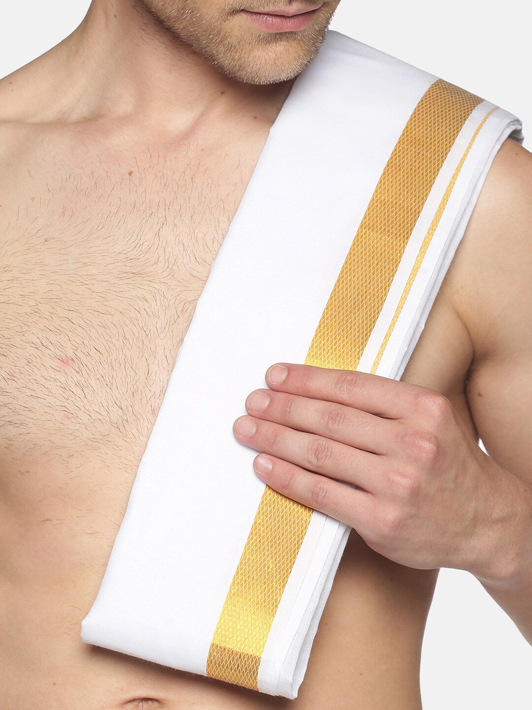 Sethukrishna White & Gold-Toned Solid Ready Made Dhoti Pants - Distacart