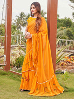 Thumbnail for Tikhi Imli Mustard Yellow Gotta Patti Ruffles Saree - Distacart