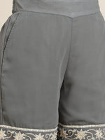 Thumbnail for Juniper Womens Grey Georgette Embroidered Kurta With Santoon Lining, Solid Embroidered Garara & Shiffon Solid Dupatta Set - Distacart