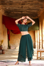 Thumbnail for Juniper Women's Green Georgette Solid Fitted Clothing Set - Distacart