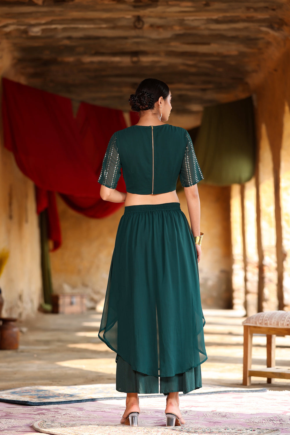 Juniper Women's Green Georgette Solid Fitted Clothing Set - Distacart