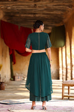 Thumbnail for Juniper Women's Green Georgette Solid Fitted Clothing Set - Distacart