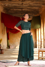 Thumbnail for Juniper Women's Green Georgette Solid Fitted Clothing Set - Distacart