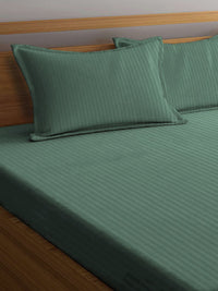 Thumbnail for KLOTTHE Green Striped 210 TC Bedsheet with Pillow Covers - Distacart