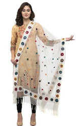 Thumbnail for A R Silk Women's Orgenza Cotton Thread Work Cream Fancy Dupatta
