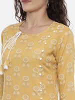 Thumbnail for Souchii Mustard Yellow & Off-White Printed Kurta with Trousers - Distacart