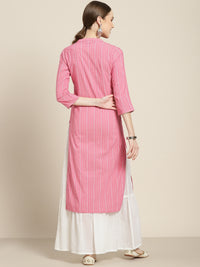 Thumbnail for Sangria Women Pink & White Striped Sequin Detail Kurta - Distacart