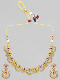 Thumbnail for Rubans 24K Gold-Plated Zircon Studded Temple Necklace Set - Distacart