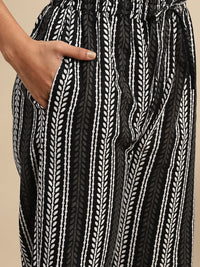 Thumbnail for Sangria Black Ethnic Motifs Printed Pure-Cotton Straight Kurta With Trouser & Dupatta - Distacart