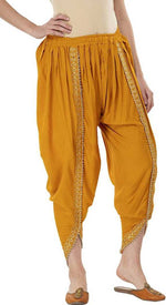 Thumbnail for PAVONINE Mustard Color Embellished Beetel Rayon Fabric Patiala For Women & Girls - Distacart