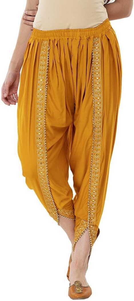 PAVONINE Mustard Color Embellished Beetel Rayon Fabric Patiala For Women & Girls - Distacart