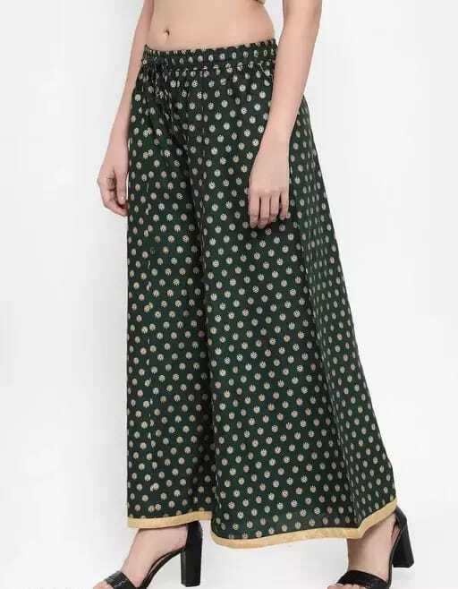 PAVONINE Bottle Green Color Rayon Fabric Sun Print Palazzo For Women - Distacart