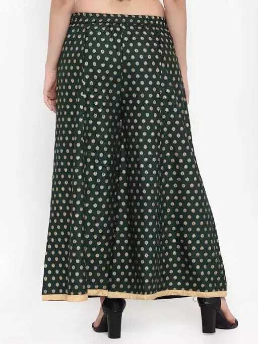 PAVONINE Bottle Green Color Rayon Fabric Sun Print Palazzo For Women - Distacart