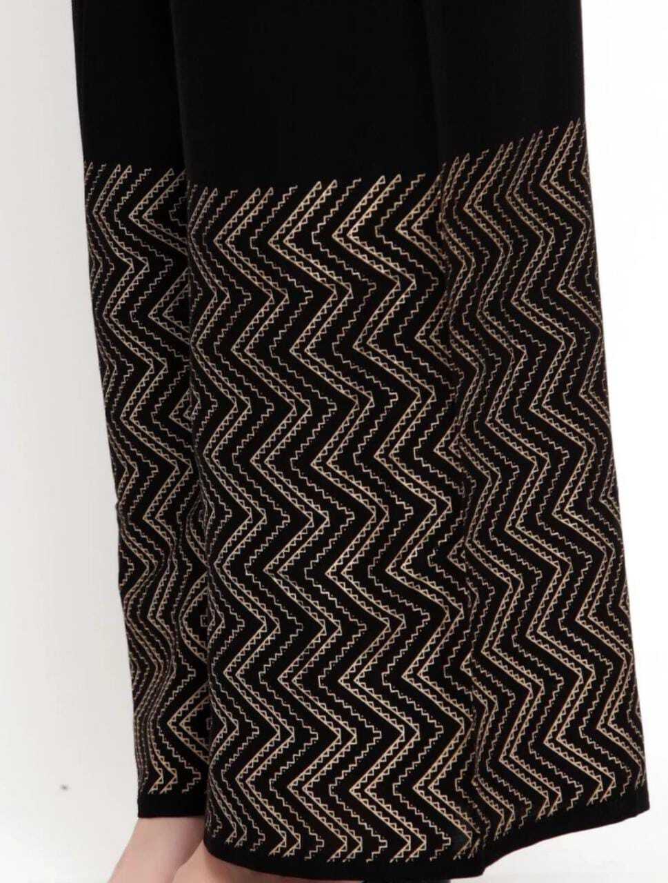 PAVONINE Black Color Rayon Fabric Zig-Zag Printed Palazzo For Women - Distacart