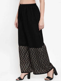 Thumbnail for PAVONINE Black Color Rayon Fabric Zig-Zag Printed Palazzo For Women - Distacart