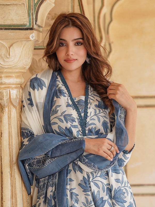 Kalini Floral Printed Regular Pure Cotton Kurta & Trousers With Dupatta - Distacart