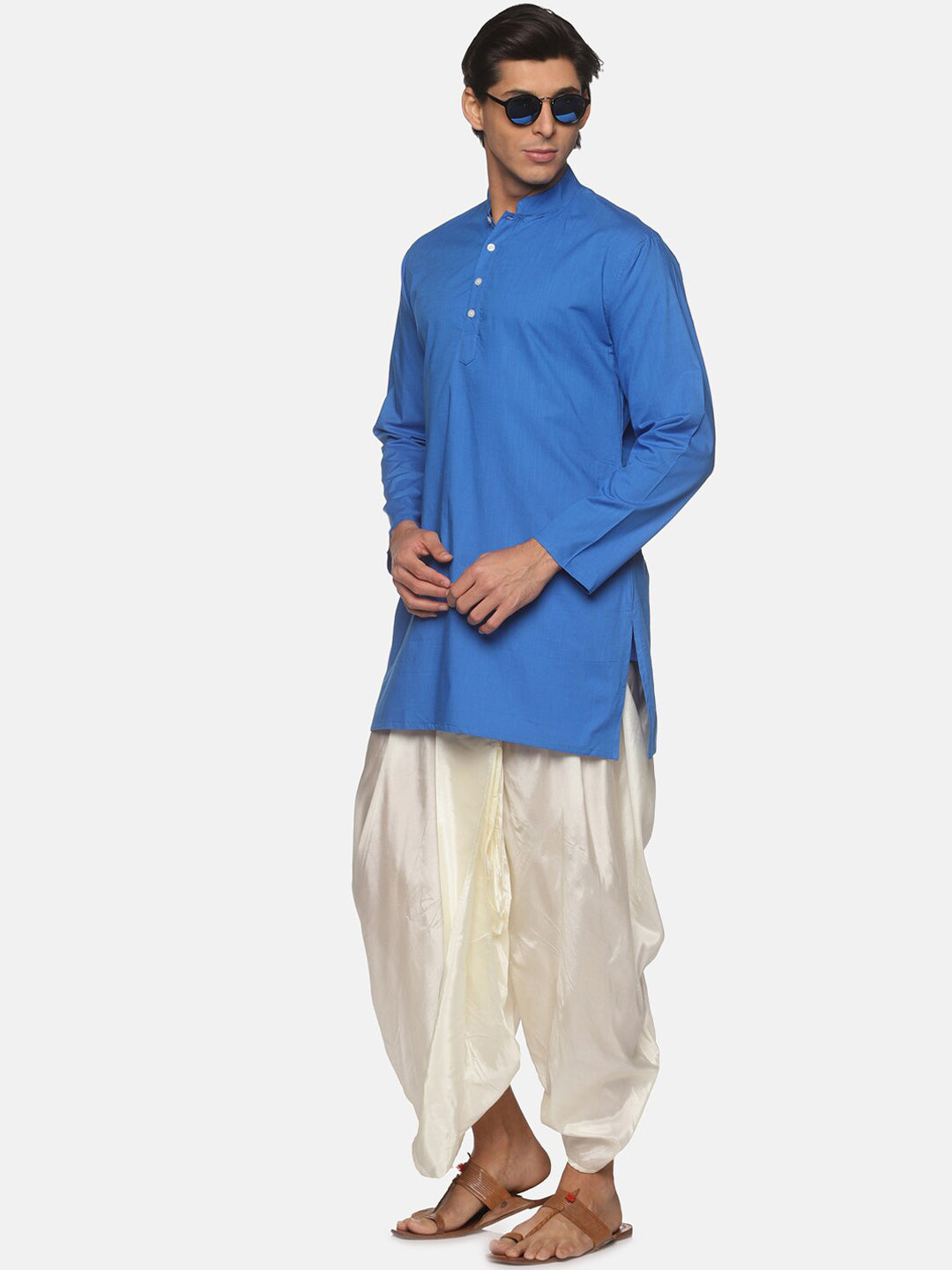 Sethukrishna Men Blue Pure Cotton Kurta with Dhoti Pants - Distacart