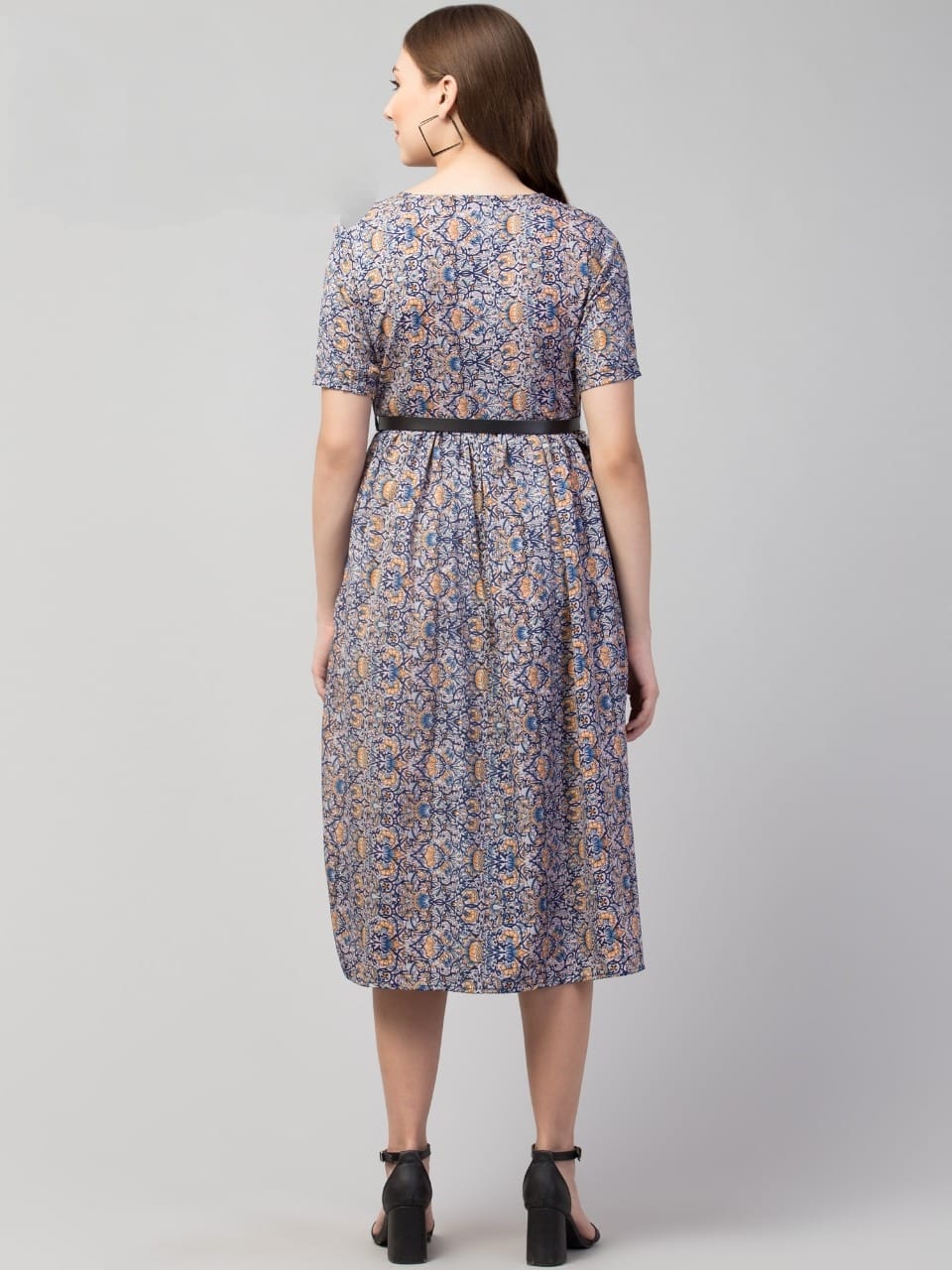 PAVONINE Grey Color Jaipuri Print Belt Dress For Women - Distacart