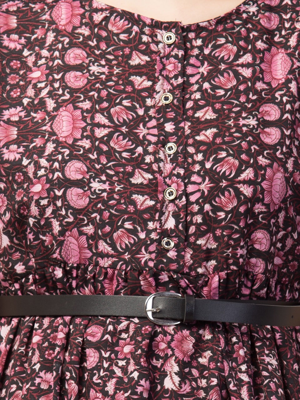 PAVONINE Wine Color Jaipuri Print Belt Dress For Women - Distacart