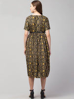 Thumbnail for PAVONINE Yellow Color Jaipuri Print Belt Dress For Women - Distacart