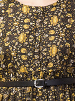 Thumbnail for PAVONINE Yellow Color Jaipuri Print Belt Dress For Women - Distacart